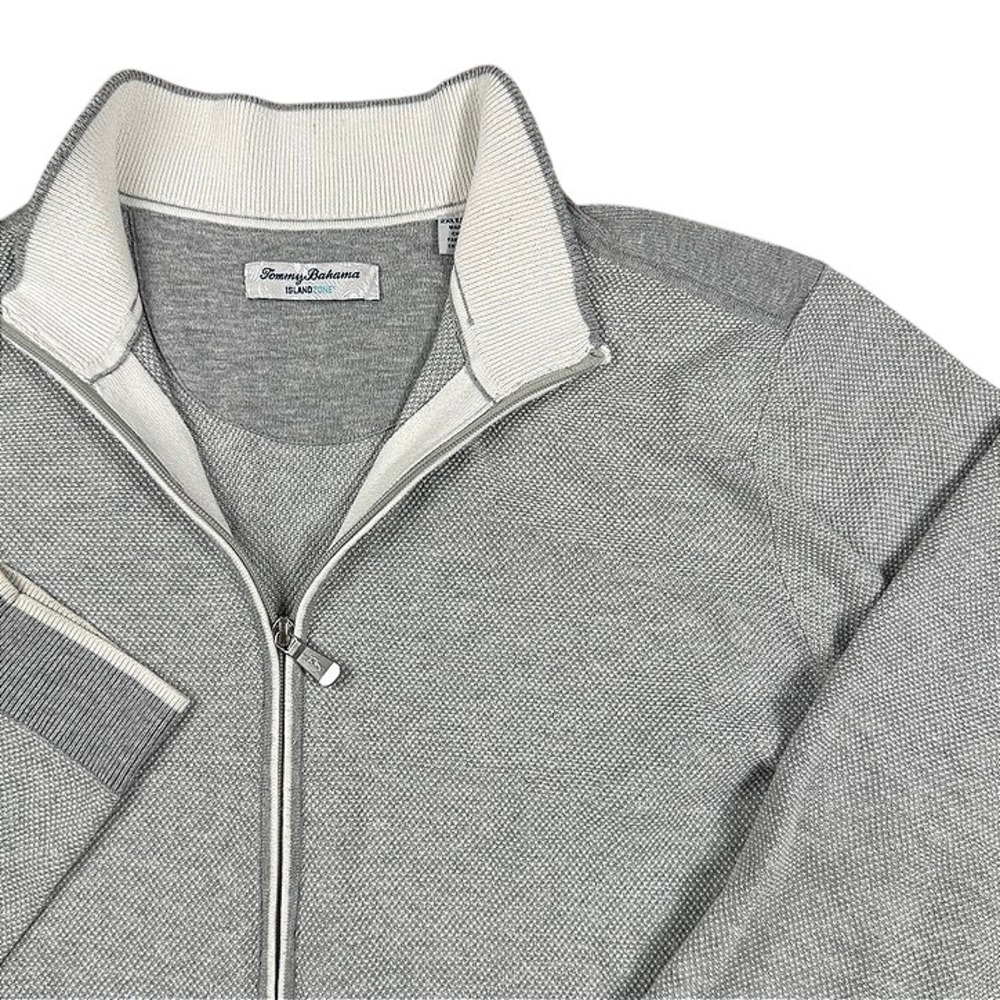 Tommy Bahama IslandZone Full Zip Sweater Grey Textured Knit Mock Neck Mens 2XLT